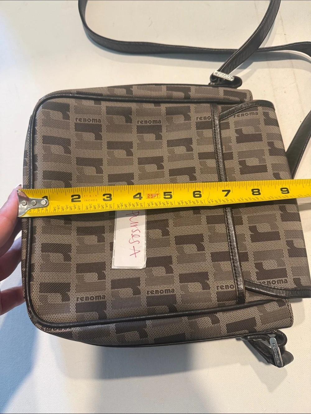 Monogram Pattern Brown & Gray Messenger Bag with Adjustable Strap